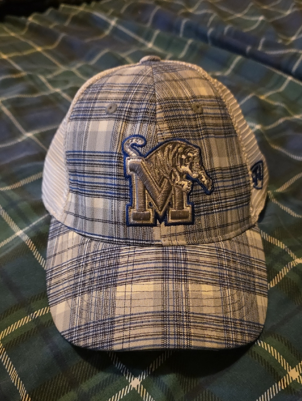 Top of the World Blue & White Memphis Tigers Plaid Trucker Hat